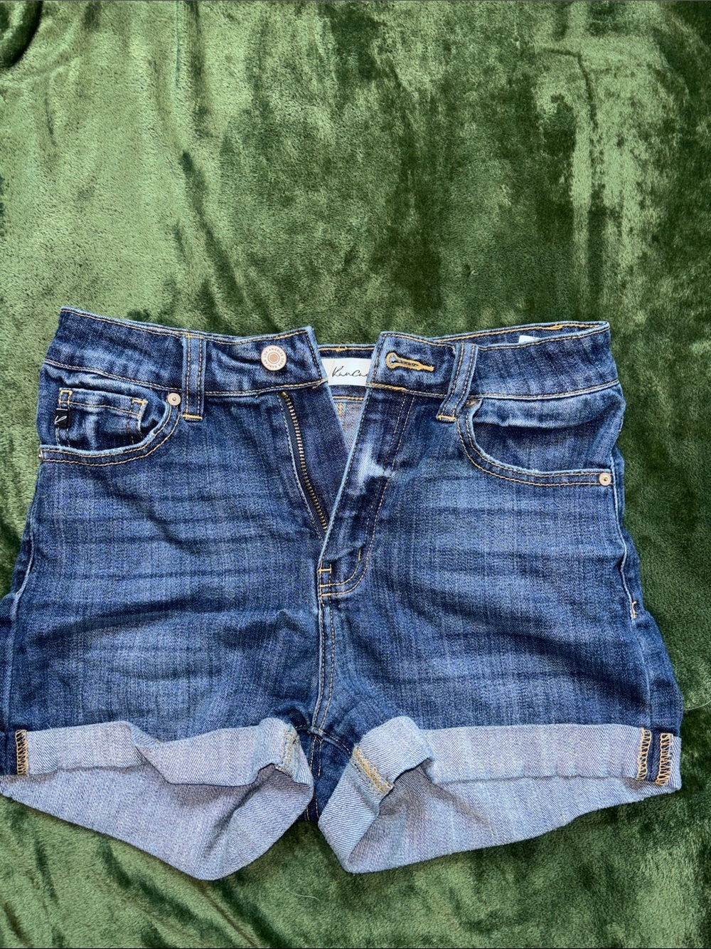 Women's Dark Blue Denim Roll-Cuff Shorts